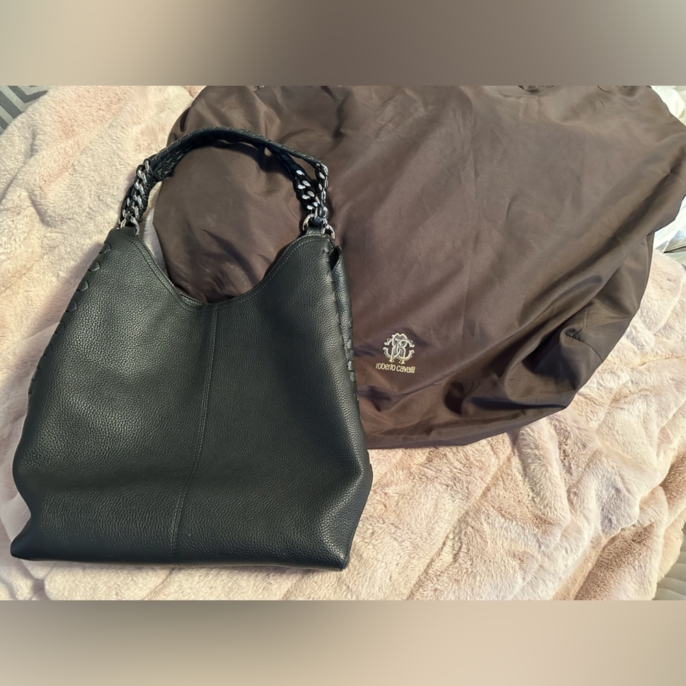 Roberto Cavalli black leather hobo handbag